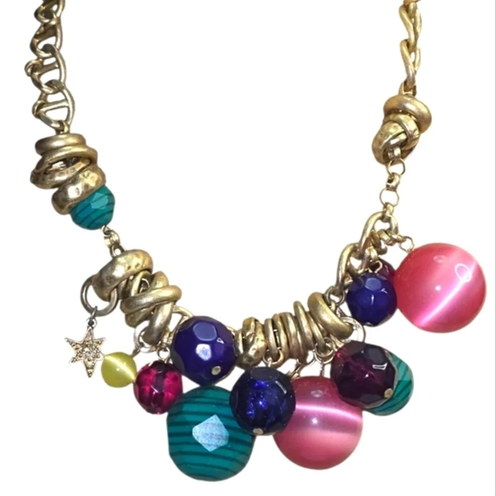 Jessica‎ Simpson Gold Charm Statement Necklace with Pink and Green Accents